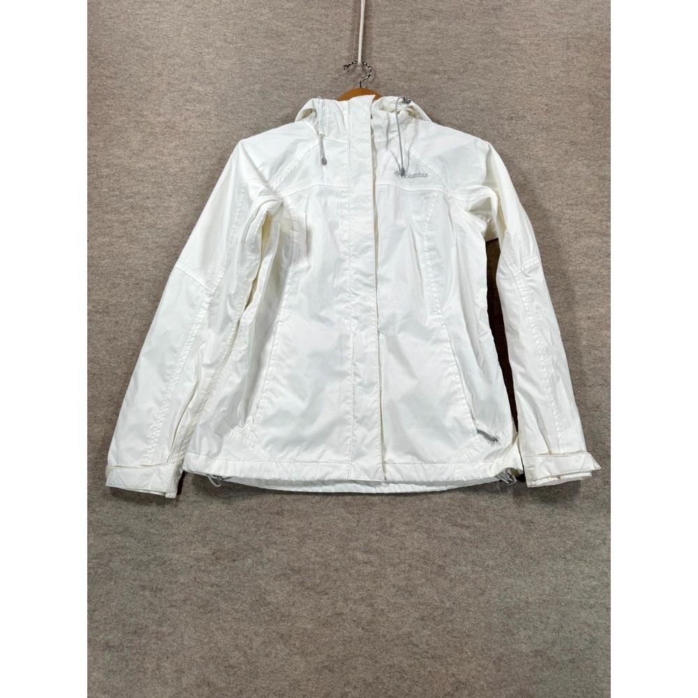 Columbia Sportswear Rain Jacket Womens XS White Omni Tech Logo Drawstring Hooded